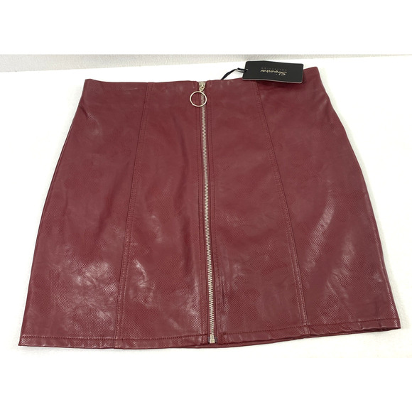 Shinestar Faux Leather Skirt Women Large Cranberry Zip Straight Short Biker Punk - Picture 1 of 11